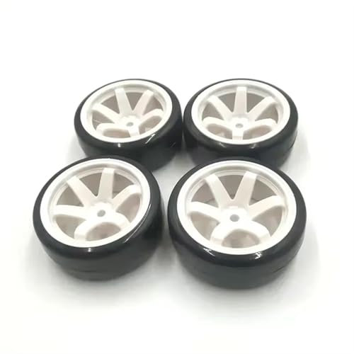 Pneus Roue RC pour Trxs pour HSP pour Tamiya pour HPI pour Wltoys 144001 124018 124019 Voiture Tout pour Terrain A959-B 4 Pièces Jantes Pneu Dérive Plates en Plastique Dur RC(White)