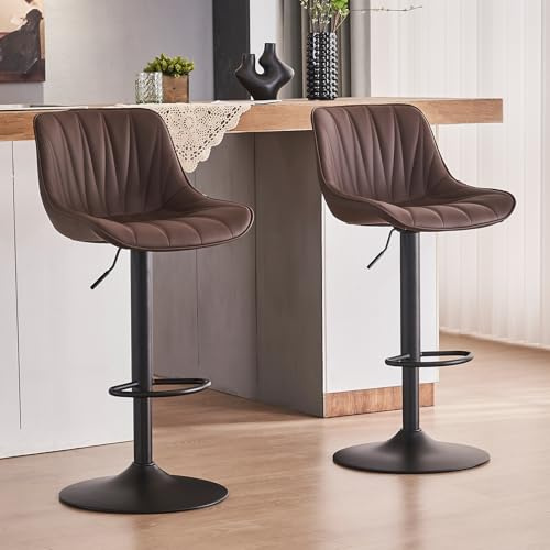 YOUTASTE Barhocker 2er Set Barstuhl Höhenverstellbar, Drehbar mit PU-Leder, Tresenhocker mit Rückenlehne und Fußstütze Sitzhöhe 57cm - 82cm für Küche, Theke, Bar, Braun
