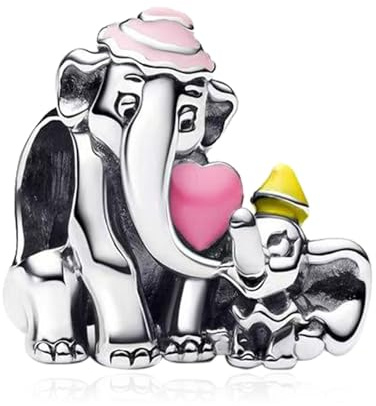 H.ZHENYUE Abalorios Colgantes Charm para Plata de Ley 929 Mother and Child Elephants con Circonita Cúbica para mujeres collares Pulsera regalo,Navidad,San Valentín,día la madre para mujeres y niñas