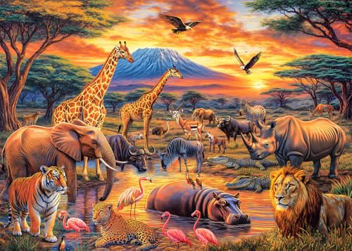 Wild Animals Jigsaw Puzzle 1000 Teile Erwachsene | Tipps zu den Buchstaben des Rückens/Abschnitte A-D, großes Poster, Größe 70×50cm, staubfrei, Familienaktivität für drinnen
