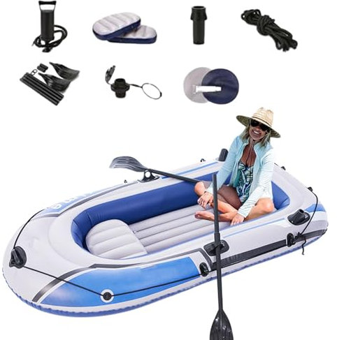 Aufblasbares Angelkajak, Schlauchboot, aufblasbares Boot mit manueller Luftpumpe, Rudersitz, hochfestes Kajak, aufblasbares Angelboot, auslaufsicher, für Freizeitangeln, A