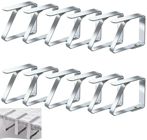 Luoqun88 Tablecloth Clips 12 Pack Stainless Steel Table Cover Clamps Table Cloth Holders, Tablecloth Clamps for Tables of 2.5-4 cm Thick (5.5 cm x 12 Pack)