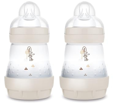 MAM Easy Start Anti-Colic Babyflasche | Milchflasche für Neugeborene | 94% Akzeptanz | 80% weniger Koliken | stillfreundliche Trinkflasche | Sauger Gr. 1 | 160ml | 0+ Mon | uni | Hase | 2 Stück