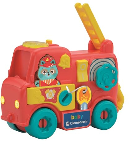 Clementoni Baby - Montessori - Camión de Bomberos Interactivo - Luces, Sonidos y Detalles de Madera, 18+ Meses, 30x15 cm, 17551