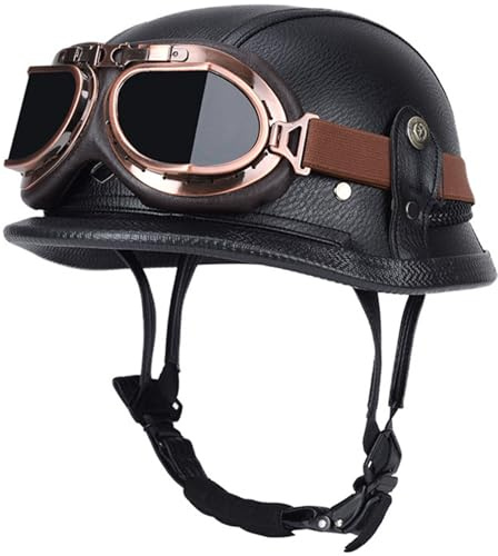 Casco Moto Vintage Semi-Aperto In ABS Casco Scodella Leggero Per Scooter/Cruiser, Fodera In Traspirante, Omologato DOT/ECE EPS Antishock, Fibbia Rapida Unisex 13,L