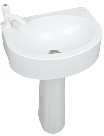 Plastic Pedestal Sink small Bathroom Pedistal Sinks Set 17.7x13.4x30.3H No-Drill Installation Self-Adhesive Wash basin with Faucet Hole for Lavatory Room Column Wash Basin Rv Sink for Home Garage
