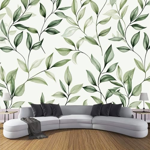 Hoja Olivo Murales De Pared, Plantas Acuarela Papel Pintado Murales Decoración Hogareña Artes De Salón, Dormitorio, Habitación Para Niños, Pared De Tv (Verde 450×315 Cm)