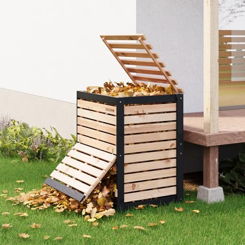 SOCOME 130 Gallon Solid Wood Composter, Outdoor Compost Bin with Pull-Out Door, Heavy Duty Composting Bin for Backyard, Garden, Patio, Natural