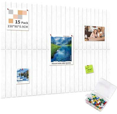 AsmeSonic Tablón Anuncios Fieltro Autoadhesivo 150x90cm 15 Paneles Blanco | Panel Plegable para Fotos con 70 Alfileres, para Oficina Cocina, Decoración Pared Fotos Recordatorios, 30x30cm