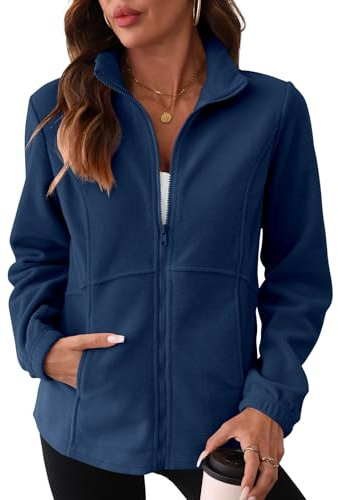 IECCP Giacca in pile da donna con cerniera integrale, calda giacca in pile da transizione per outdoor, per trekking e tempo libero, Blu mare, S