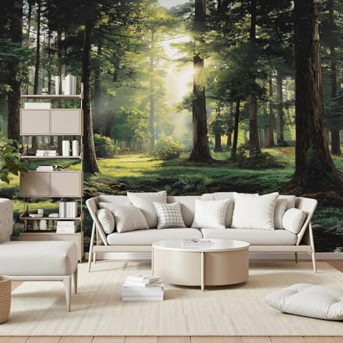 Gaqinhh Forêt Aquarelle Paysage Papier Peint Panoramique, Nature Jungle Arbres Papier Peint Salon, Tapisserie Murale Intissé Wallpaper 3d Chambre Cuisine Salle de Bain, 350 x 256 cm