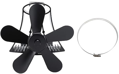OKOVO Magnetic Wall Mounted Fireplace Fan Silent Operation 5 Blade Heat Powered Wood Stove Fan Log Wood Burner (Black)