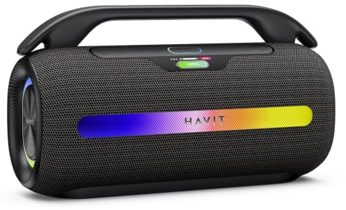 havit 120W MAX Outdoor Speaker, IPX6 Waterproof Portable Bluetooth Speaker with 2.2 Channel, 16H+ Playtime, RGB Lights, USB-C, Power Bank, Custom EQ, AUX/DSP for Camping, Beach, Garden