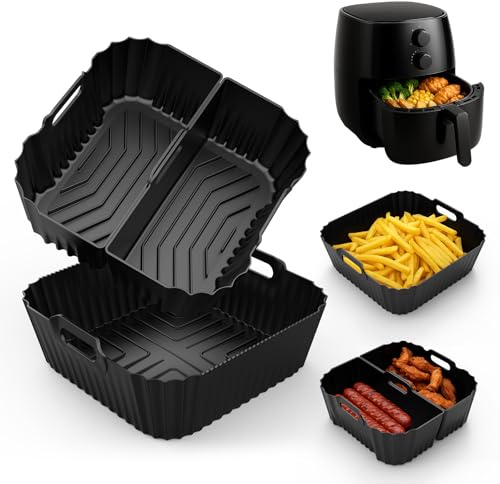 3 Pezzi Teglie in Silicone per Air Fryer Contenitori, Accessori Friggitrice ad Aria per Cosori 4.7L - 6.5L, Teglie per Fritti ad Aria Riutilizzabili per Ninja Max Pro 180EU 6.2L, Tefal