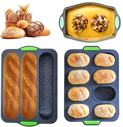 3 Pièces Moule Baguette – Antiadhésif et Moule a Baguette, Résistant Chaleur Moules à Pain pour Baguettes, Pain Complet, Hot Dogs – Compatible lave-Vaisselle et Micro Ondes