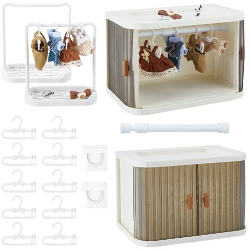 DICOSMETIC 15 unidades armario para muñecas caja de almacenamiento plegable para ropa de muñecas con puertas correderas apilable organizador de ropa para muñecas armario con percha barra estante
