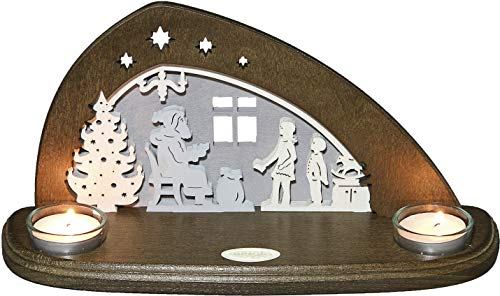 WEIGLA - Teelichthalter original Erzgebirge I Motiv Bescherung I für 2 Teelichte I Weihnachtsdeko I Teelichthalter aus Holz I modernes Design