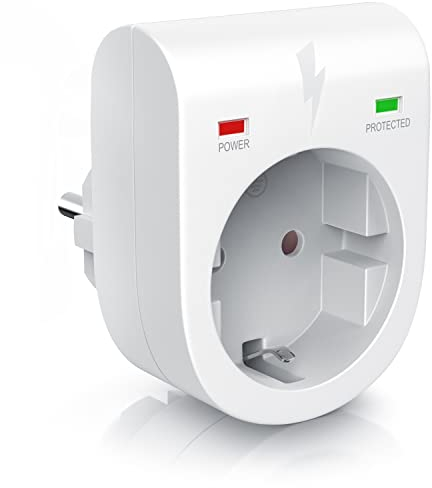 CSL - Überspannungsschutz Steckdose - Blitzschutz Adapter - Schuko Schutz-Adapter - bis zu 3500 W - IP 20 - integrierter Berührungsschutz - Überspannungsschutz mit LED-Funktionsanzeige