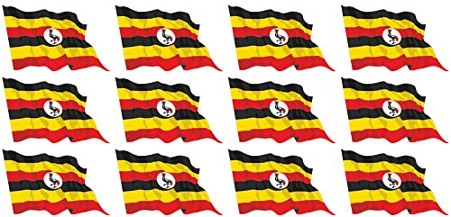 Mini Sticker Pack waving - 50x31mm - Self-Stick - Uganda - Self-Adhesive - Flag Decals - for Car, Office and Home - 12 pieces