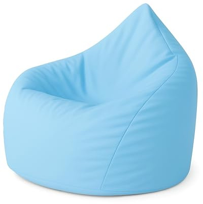 PATCH HOME Puf en forma de gota – Azul claro para interior y exterior XXL 420 litros – con relleno de poliestireno en 25 colores diferentes y 3 tamaños