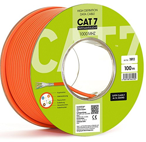 100m CAT.7 Verlegekabel 10Gbit Netzwerkkabel Datenkabel LAN Kabel 1000Mhz | Installationskabel Network S/FTP6 5 Kat.7 10/100/1'000/10'000 MBit Halogenfrei LSOH