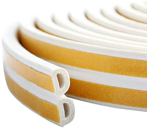 PRUGNA 33Ft Door Seal Weather Stripping, Window Rubber Seal Strip Self Adhesive Foam Tape for Door Window Gap and Wind Blocker, 3/8-Inch x 1/4-Inch x 33-Feet (White)