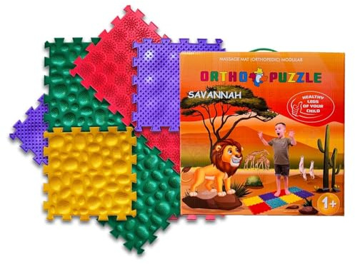 Orthopädische Puzzlematte – Orthopädische Spielmatte für Kinder mit Quadratischen und Verriegelten Puzzleteilen – Plattfuß Übungsmatte - Sichere medizinische Bauteile für Babys und Kinder (Savannah)