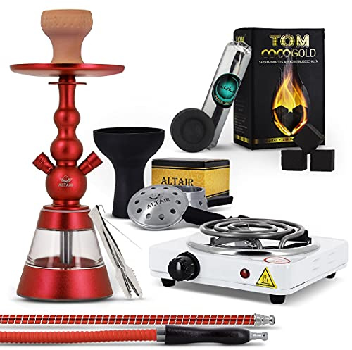 Altair Pack Chicha Khephren Rouge Chauffe-Charbon + Plaque électrique + Foyer Vortex + Tom Cococha