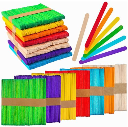 VGOODALL 400 Stück farbige Holz-Stäbe, 7 helle Farben, natürliche Jumbo-Holzstäbe für Kinder, DIY Handwerk, Klassenzimmer Projekt