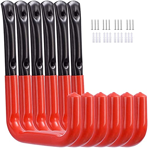 Wandhaken, 20*14cm Garage Leiter Haken Schuppenladen Schwerlast Storage Hanger Organizer für Fahrrad Klappstühle Montagehaken-Set mit Polsterung Gummi für Schutz, Tragkraft 50 kg/Schwarz , 6 Stück