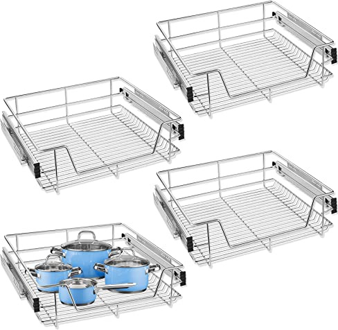 Froadp Cuisine Etagère Télescopique Paniers de Rangement sous Tablette avec Coulisses de Tiroir Coulisse de Placard Coulissante Organisateurs pour 60cm Armoires (Largeur Réelle 57cm, 4 pièces)