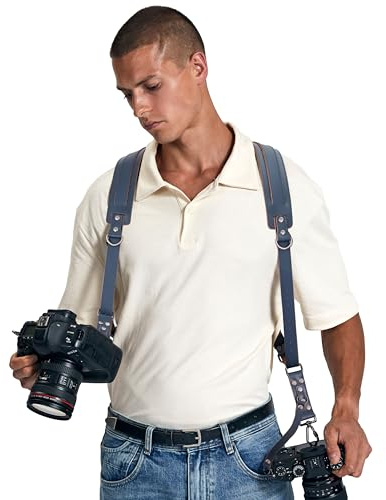 Padwa Lifestyle Green Dual Camera Harness Strap for Two-Cameras - Dual Shoulder Full Grain Leather Harness