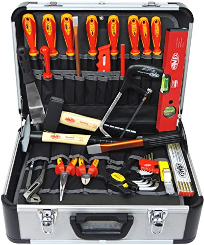 FAMEX 478-10 Profi Alu Werkzeugkoffer mit hochwertigem Werkzeug Set für den Elektriker - Großteil der Werkzeuge aus deutscher Produktion