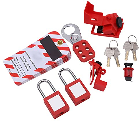 Hoopoocolor Kit D'Étiquetage de Groupe, Ensemble de Cadenas de Sécurité, Kit D'Étiquetage Électrique avec Pince sur Disjoncteur, Moraillons, Étiquettes, Sac de Rangement pour Cadenas de Sécurité