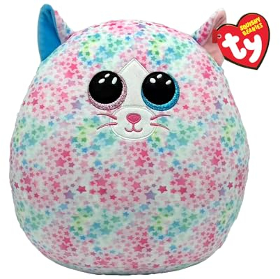 Ty Squishy Beanies - Emma la Gatta de Estrellas, Multicolor, Suave cojín de Peluche con Ojos Brillantes, Idea de Regalo para Grandes y pequeños, Todos coleccionables, 22 cm - T39264