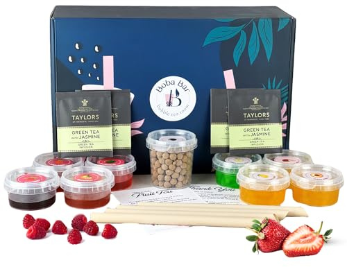 BOBA BAR Pink Paradise Fruit Bubble Tea Kit (Serves 4 x 500 Ml Drinks) - Fruit Tea Flavours, Popping Boba & Jelly Toppings | Vegan & Gluten-Free | Tapioca Pearls & Tea Bags