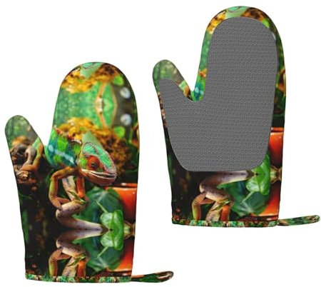 Süße Chamäleon-Silikon-Ofenhandschuhe – hitzebeständige Grillhandschuhe mit Fingern, wasserdicht, rutschfest, Ofenhandschuhe, Küche, Kochen, Handschuhe zum Backen, Grillen, Grillen