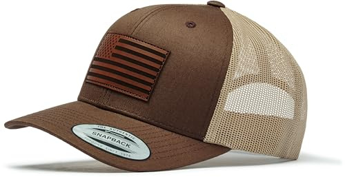 Trucker Cap Flexfit Snapback : USA Flagge - Army Militär Amerika Outdoor Cap - Cappi Geschenk für Jäger Natur Baseball Cap Kappe Mütze Outdoor Mesh Cap Ausrüstung Wander Zubehör (Brown/Khaki)
