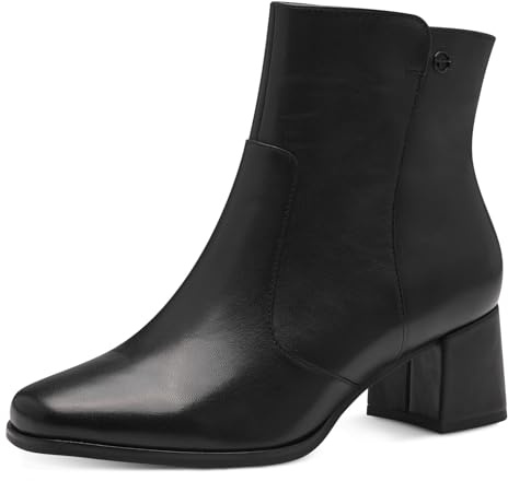 Tamaris COMFORT Damen Stiefeletten mit Absatz aus Leder Blockabsatz, Schwarz (Black Nappa), 40 EU