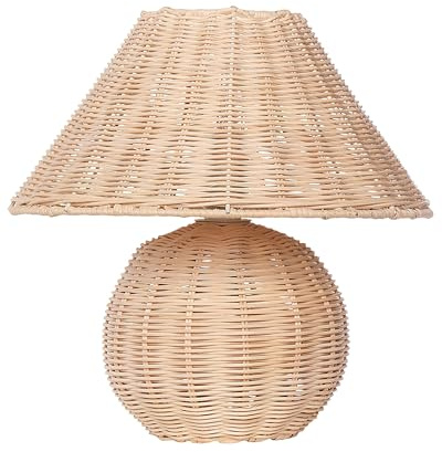 Beliani Tischlampe Keramik Kugelfuß Rattan natürlich Kegelform mit Schalter Boho Cinder
