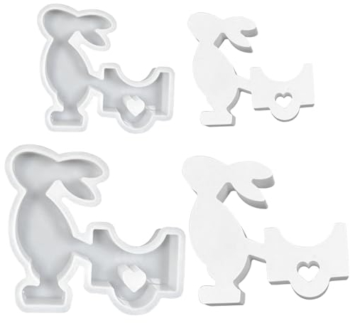 Recitem Ostern Kaninchen zieht Karren Silikonformen Gießformen,Silikon Gießform Kerzenhalter, 3D Hase Silikonform, Osterhase Silikon Silikonform for Kerzen, Gips, Handwerk (Klein & Groß A)