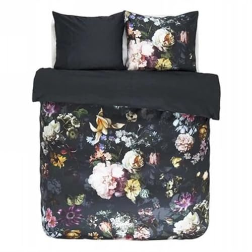 ESSENZA, Parure Housse de Couette Réversible 260x240 cm + 2 Taies d'oreillers 65x65 cm Modèle Fleurs, Double Rabat continu, Satin 100% Coton, Lavable jusqu'à 60°C, Peut Passer au sèche-Linge