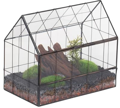 NCYP Geometric Glass Terarium Planter with Front Opening Door - House Shape Closed Landscape Box for Small Succulent, Cacti - Home Indoor Tabletop Decor, Vintage Greenhouse (No Plants)