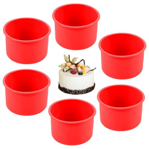 YCFAIIKG 6 Pièces Moules à Gâteaux Ronds en Silicone,Rouge Moule Ronds en Silicone Anti-Adhésifs et à Libération Rapide,4 Pouces Moule Gateau Rond,pour Gâteau Chocolat Pudding Gâteaux (A)