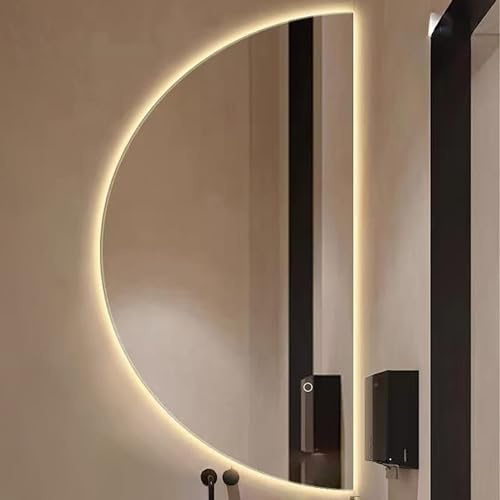 Halbrunder Badezimmerspiegel, 3 Farben Dimmbar, One Touch Smart Anti-Beschlag, 40x80cm, 50x100cm, Großer Unregelmäßiger Wandspiegel, HD Makeup Spiegel, Explosionsgeschützt ( Color : Left 3 colors , Si