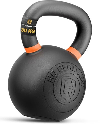 HQ Germany® Kettlebell Powdercoat [Pulverbeschichtung] - Kugelhantel 2-32kg | Vollguss ohne Schweißnähte, ±2% kalibriert, optimierte Gussform je Gewicht, Beschichtung platzt nicht ab, Farbcodes nach Norm