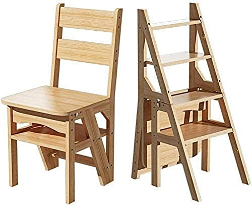 SZITW Taburete de Madera con Escalera Plegable, Silla Alta, Taburete Plegable, Asientos de Escalera, Escalera de Madera, Estante de Escalera, Escalera de Tijera, Madera Maciza, Doble Uso, estanter