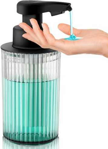 Automatic Soap Dispenser Liquid Touchless: 9oz Black Acrylic - Rechargeable Electric Smart 3 Level Adjustable Auto Hand Soap Dispenser - Dish Bathroom Kitchen