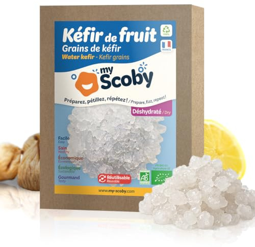 Grains BIO My Scoby® - Kit kéfir de fruits - Guide papier inclus - Vivant et réutilisable - 30g après activation - Fabriqué en France
