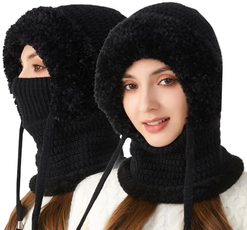 crazy bean Cagoule Hiver Femme Polaire Chapeau Balaclava Multifonction Masque de Ski Bonnet de tempête Hiver pour Froid Ski Outdoor Moto Montagne